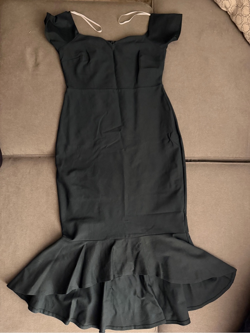 Lulus Forest Green Off Shoulder Mermaid Midi Dress XL High Low Ruffle Hem
